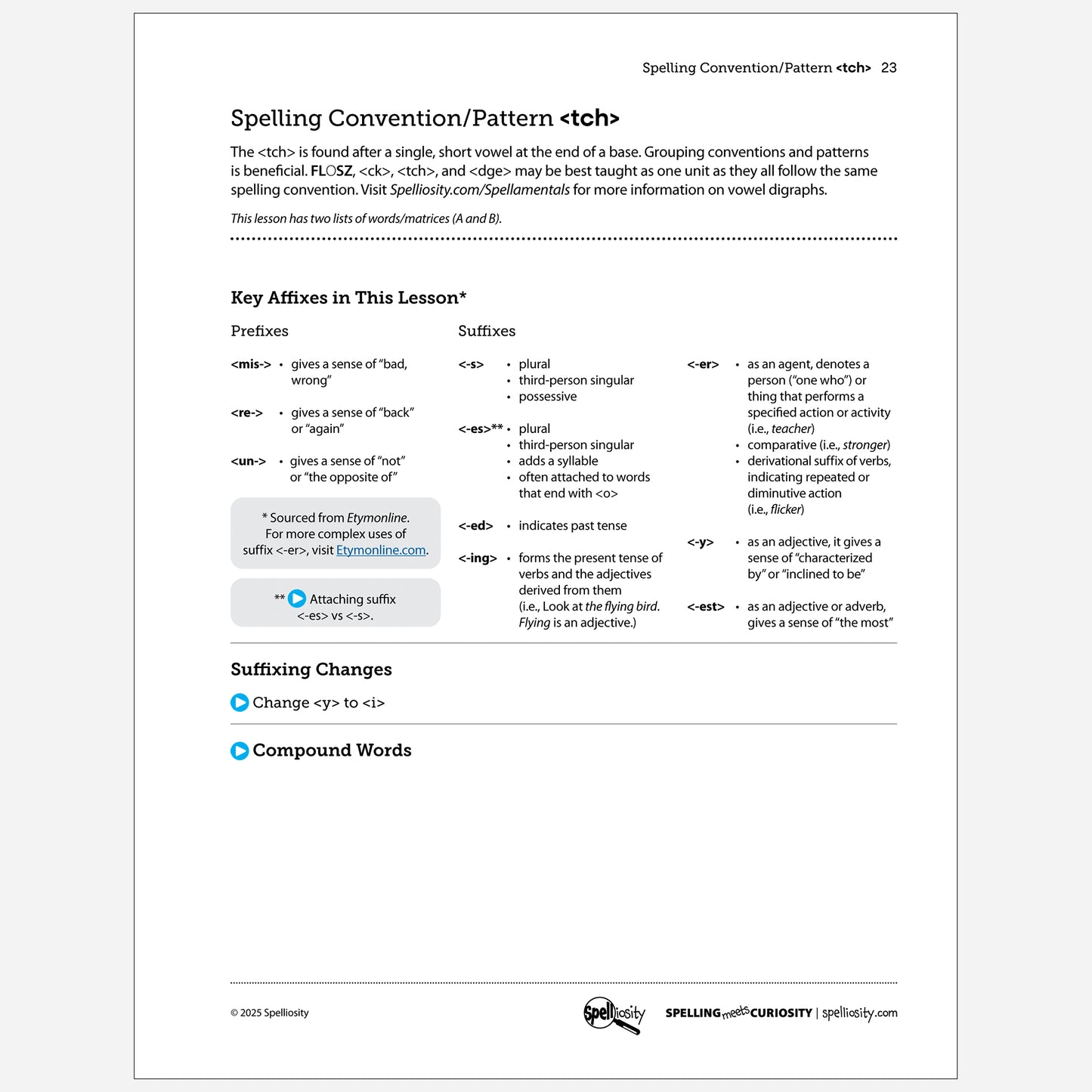 Spelling Convention/Pattern <tct>. Page from Spell With Confidence digital book.