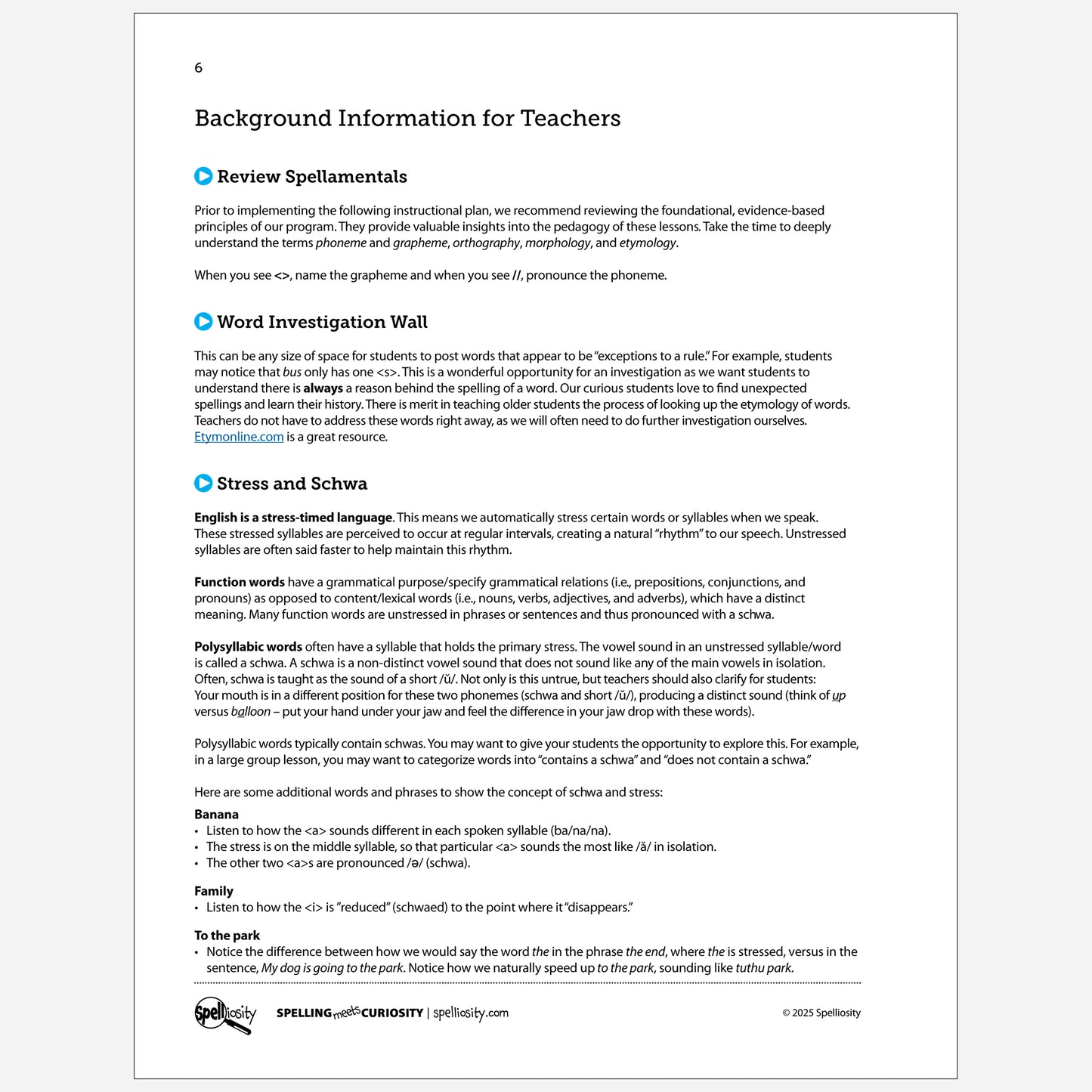 Background information for teachers. Page from Spell With Confidence digital book.