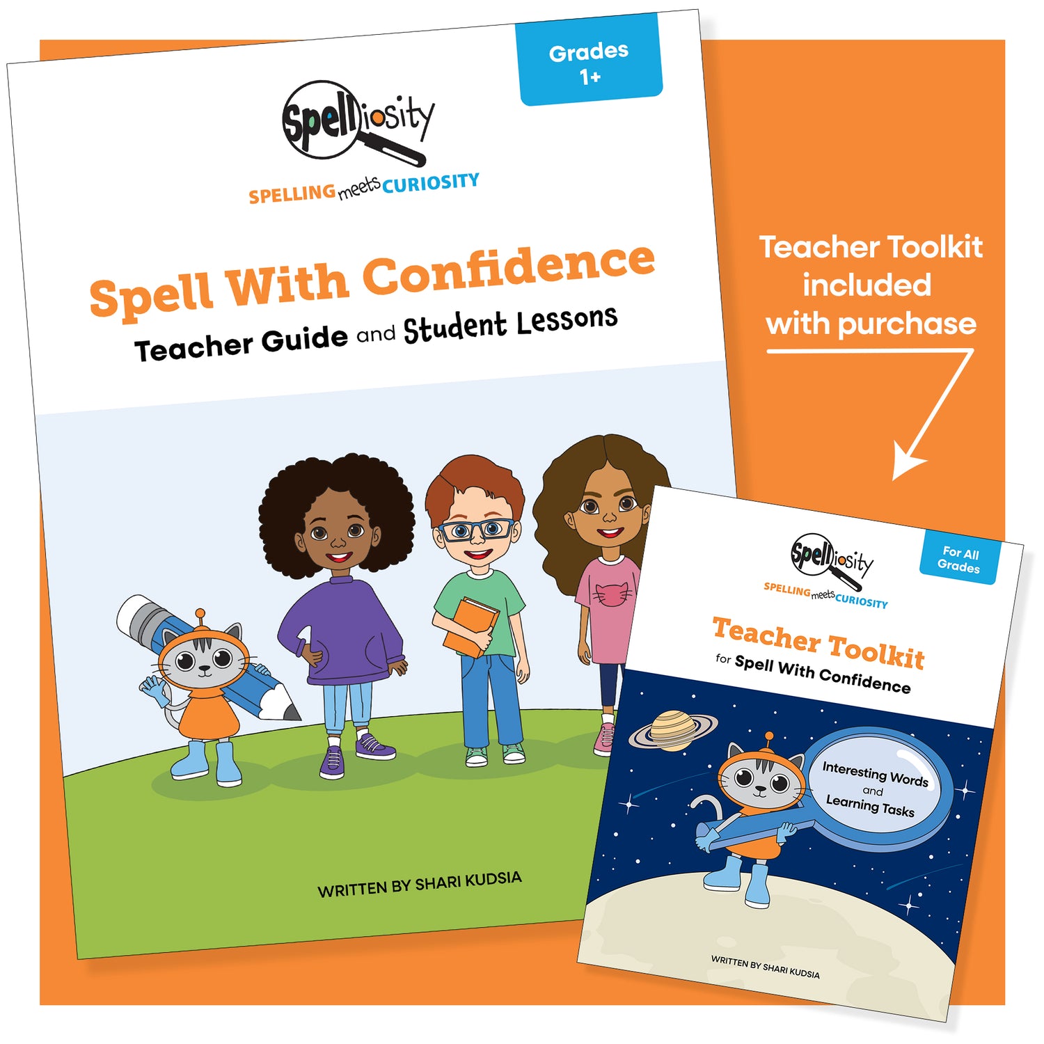 Book covers for Spell With Confidence and Teacher Toolkit digital books.