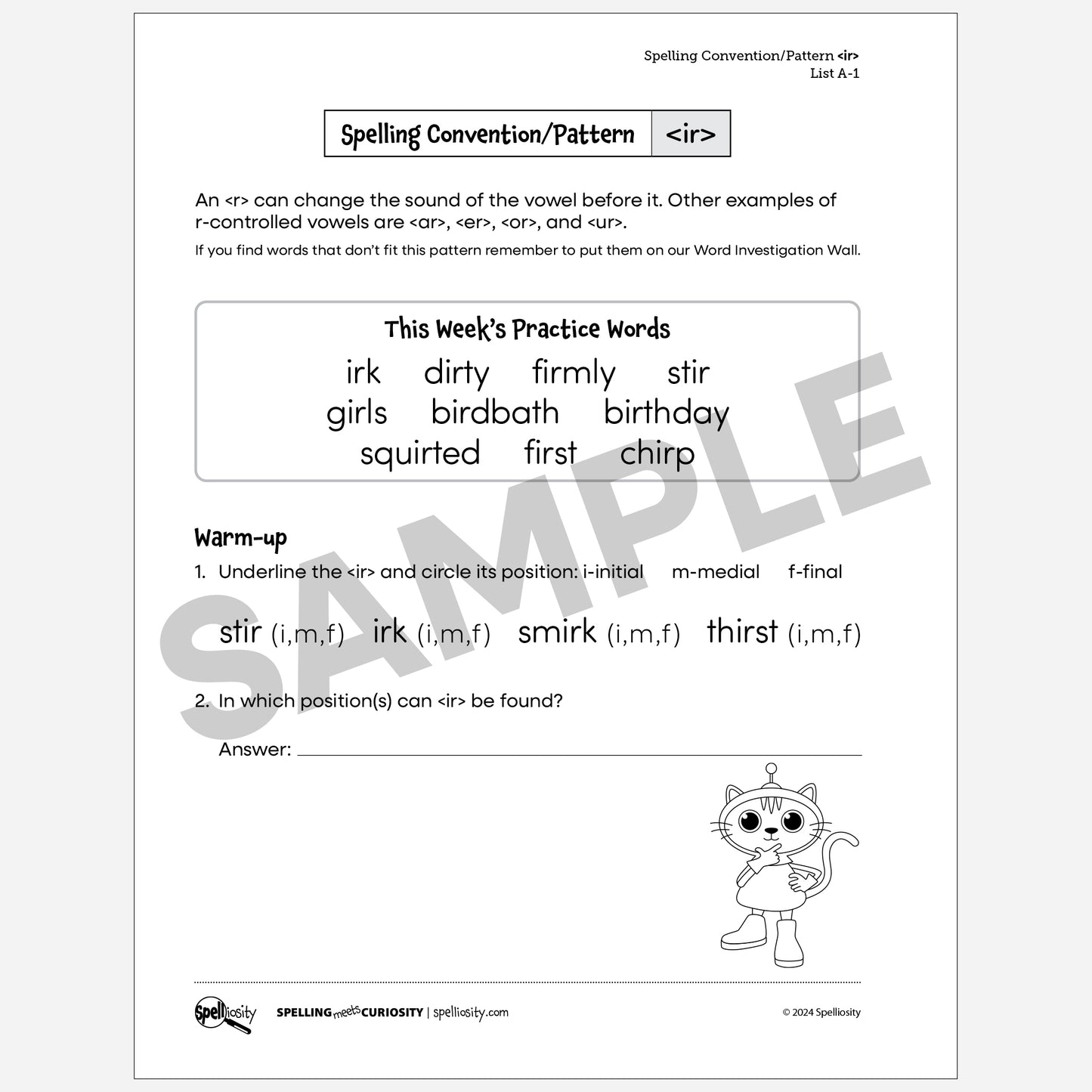 <ir> Spelling Pattern