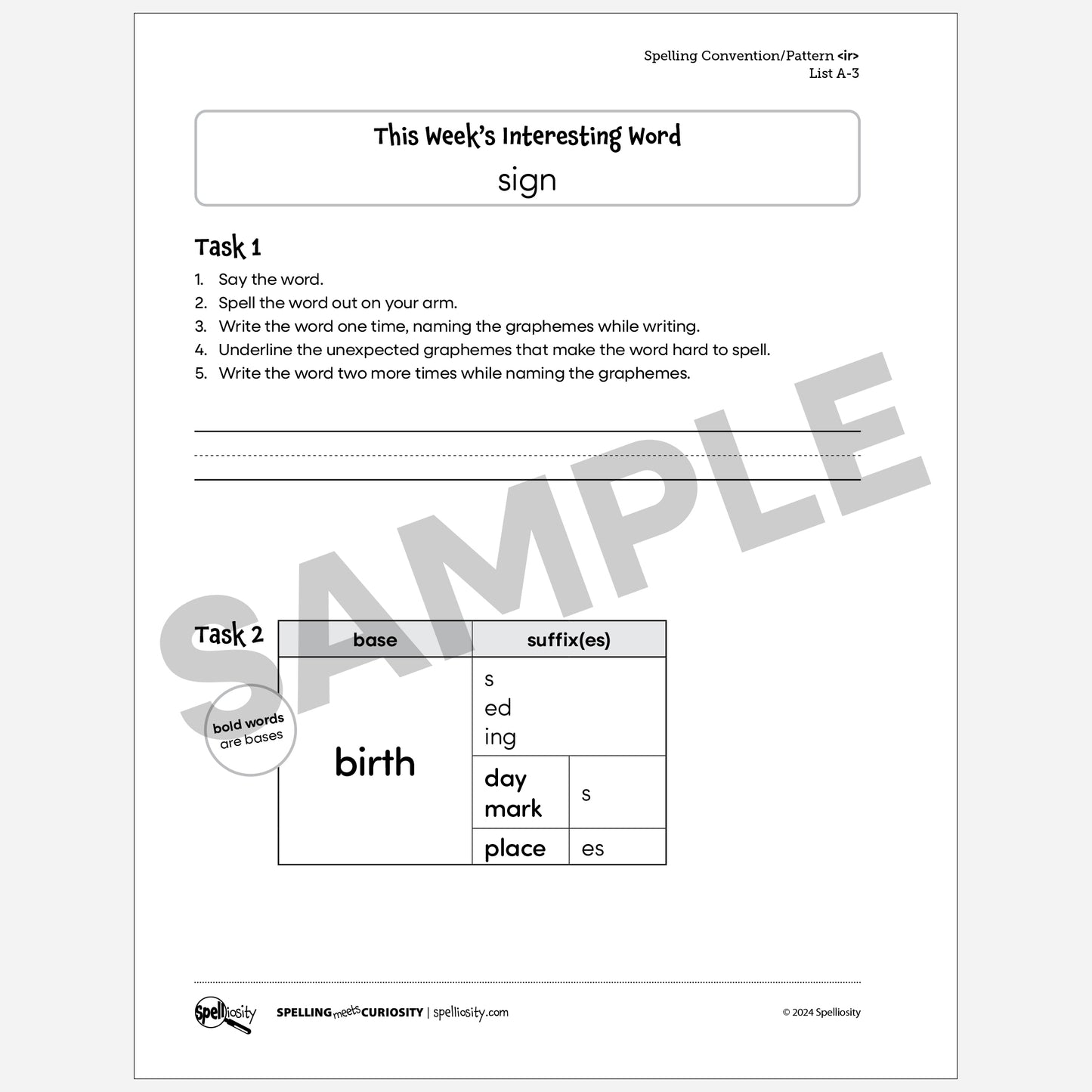 <ir> Spelling Pattern