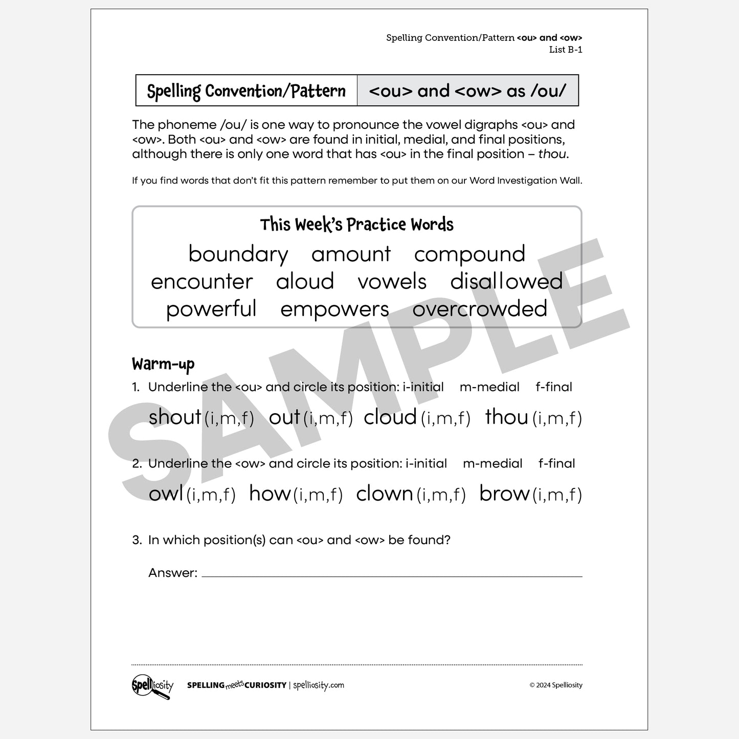 <ou> and <ow> Spelling Pattern