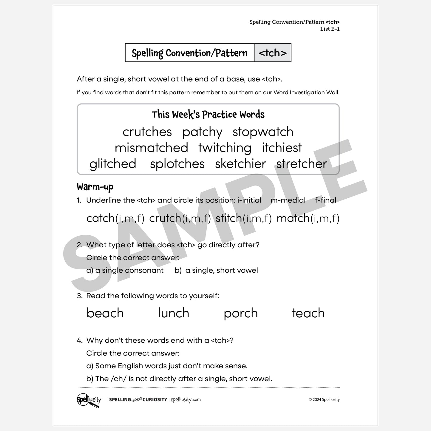 <tch> Spelling Pattern