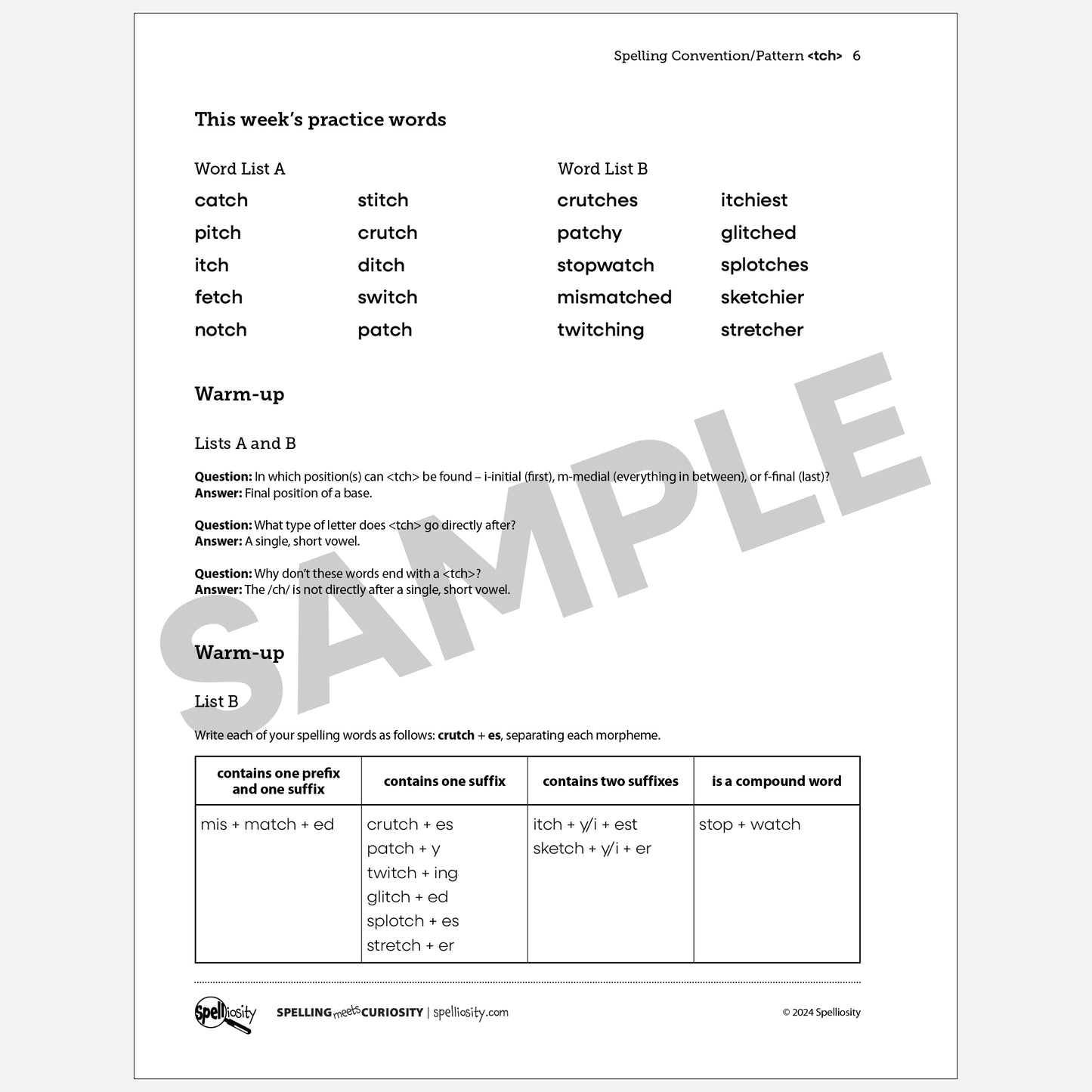 <tch> Spelling Pattern